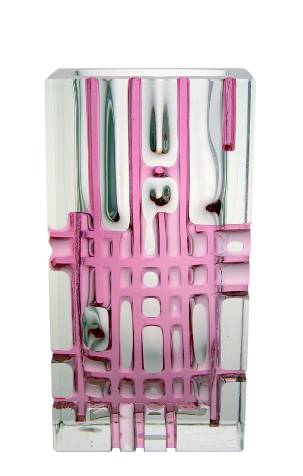 A Ladislav Oliva for Exbor Pink Grid Vase